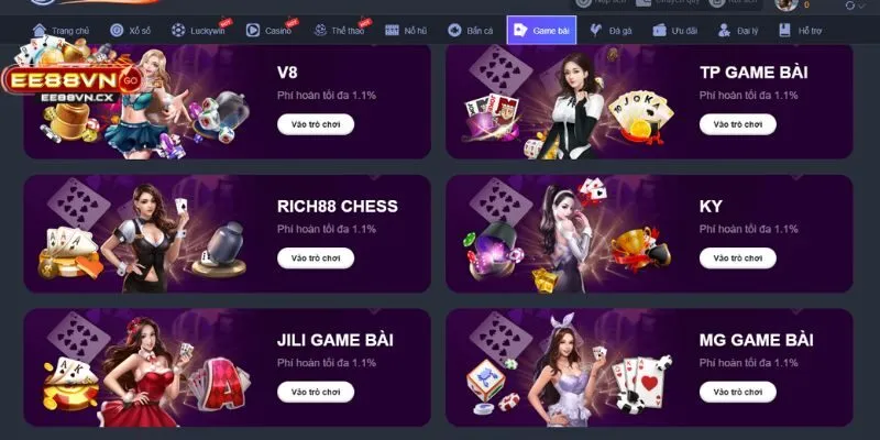 Các game bài chơi dịp EE88 khuyến mãi Tết Nguyên Đán